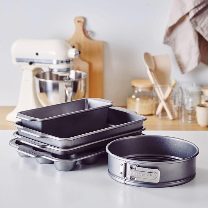Набір форм для випічки KitchenAid з алюмінізованої сталі, 20см та 24см, антипригарне покриття без PFAS, для духовки, можна мити в посудомийній машині, сірий (5 шт.)