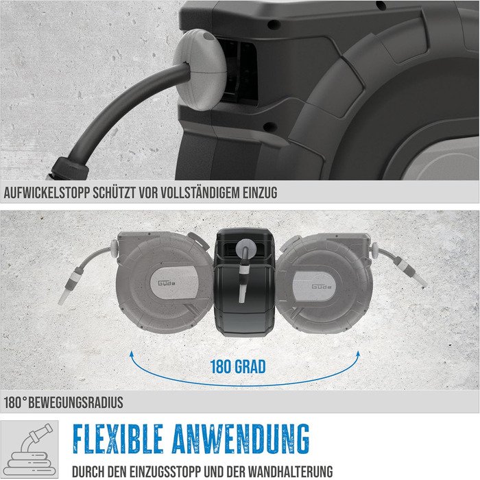 Güde Автоматичний шланг для поливу 20 м з кріпленням на стіну, поворотний 180°, з автоматичним змотуванням