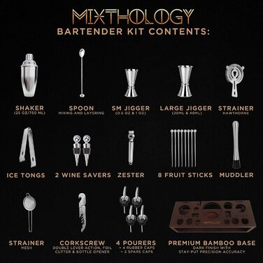 Набір бармена Mixology 31 предмет: професійний шейкер, інструменти та аксесуари для дому. Колір: темно-вишневий (Dark Cherry)