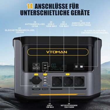 Портативна електростанція VTOMAN, ємність 828 Wh, номінальна потужність 1000 W, пікова потужність 2000 W