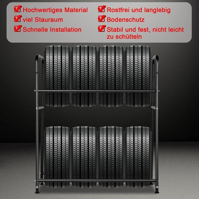 Стелаж для шин 107x46x117 см на 8 шин, посилений, з захисним чохлом для гаража, майстерні, льоху