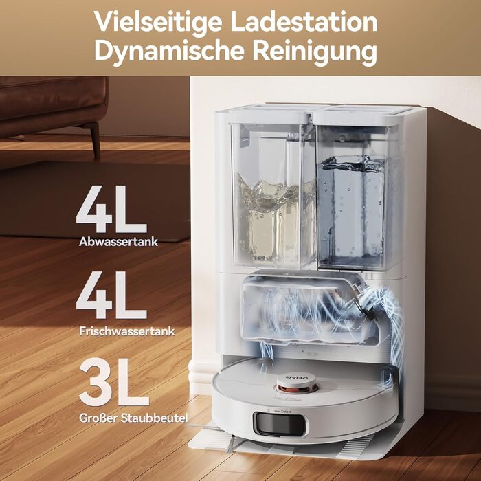 Робот-пилосос JONR T5 Pro з функцією миття, 8150Pa потужність всмоктування, сушка гарячим повітрям, антизаплутана бокова щітка, уникнення перешкод, LiDAR-навігація, док-станція All-in-One