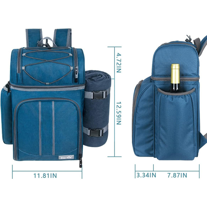 Набір для пікніка Hap Tim на 2 особи, рюкзак з тримачем для вина, флісова ковдра, набір столових приборів, ідеально для пляжу, подорожей, походів, кемпінгу, барбекю, сім'ї або як подарунок для пари (2 особи, блакитний)