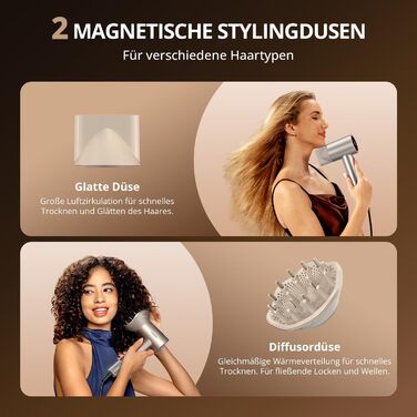 Іонний фен для волосся з безщіточковим двигуном 180 000 об/хв, компактний дорожній фен з 4 режимами температури та захистом від перегріву, колір Oro Champán