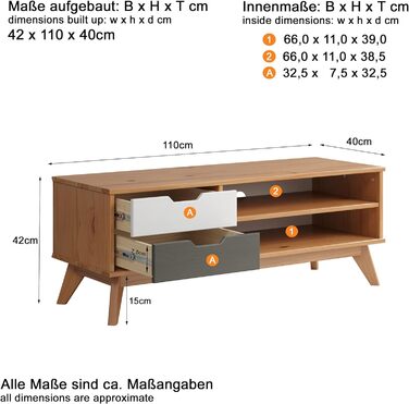 Комод Inter-Furn, масив сосни медовий/сірий/білий, 140x79x40 см (телевізор Lowboard вузький)