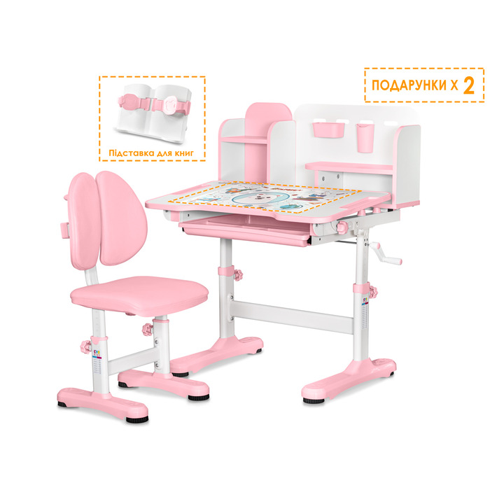 Комплект меблів (стіл + стілець + полиця) Mealux BD-28 Panda Pink (арт. BD-28 PN)