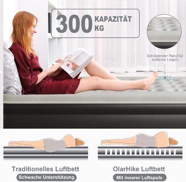 Надувний матрац OlarHike для кемпінгу та дому (2 особи) - 203x152x46 см, чорний