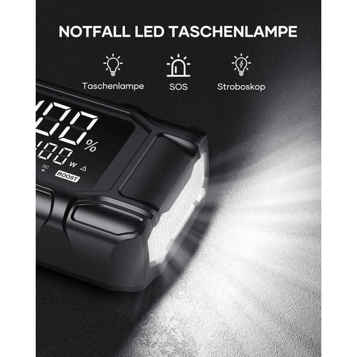 Powerbank Flylinktech 8000A для авто: стрибок старту, 26800mAh, PD65W, 8000A, для бензинових та дизельних двигунів (до 12.0L)