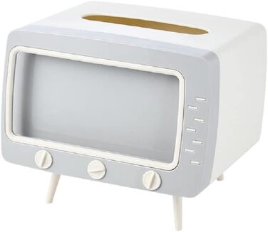 Коробка для серветок ZONSUSE, багатофункціональна коробка для зберігання, тримач у формі телевізора з тримачем для мобільного телефону для дому, офісу, робочого столу, вітальні, ванної кімнати, кухні (сірий/білий)