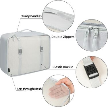 Набір органайзерів для одягу в валізу BAGAIL, 10 шт., різні розміри, дорожні пакувальні куби для ручної поклажі та коферів, світло-сірий