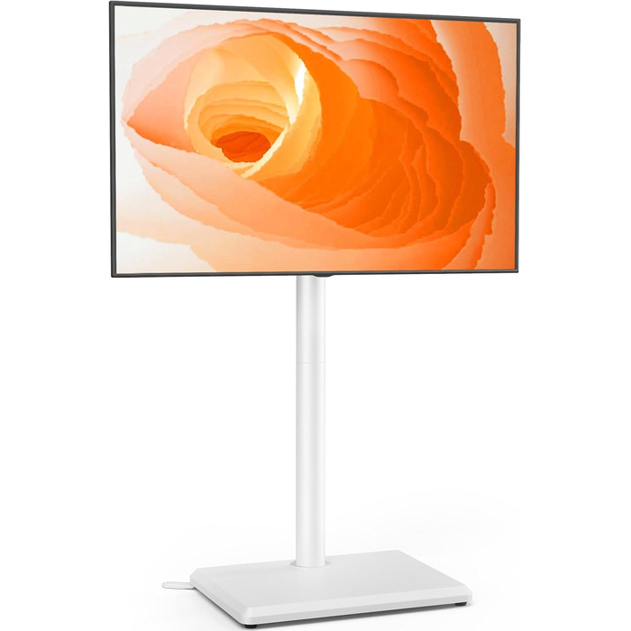 Підставка для телевізора TVON з кріпленням для плоских/вигнутих телевізорів 81-152 см (до 40 кг), регульована по висоті, з дерев'яною основою, поворотна, для спальні, білий/дерев'яна основа