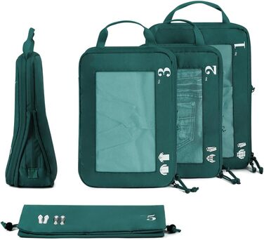 Набір компресійних органайзерів для подорожей ECOHUB, 5 предметів, для валізи та рюкзака, темно-зелений