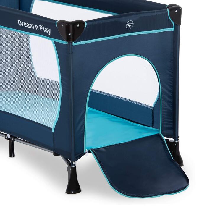 Дорожнє ліжечко Hauck Dream N Play Plus 120 x 60 см, для немовлят і дітей від народження до 15 кг, Легке, Компактне складання, Включає сумку для транспортування та відкидне дно, Сліпон, Темно-синій Темно-синій/Aqua Dream N Play Plus