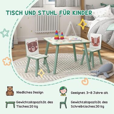 Дитячий стіл ZONEKIZ з 2 стільцями (зелений) - комплект меблів для дитячої кімнати, 3-8 років