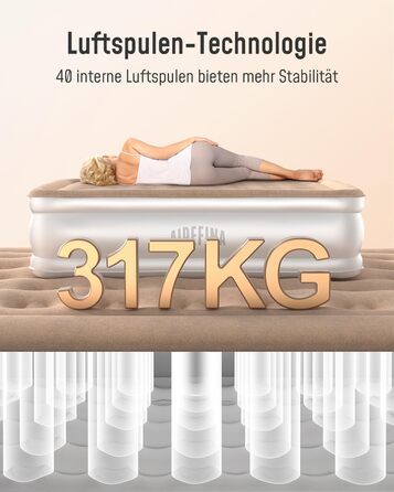 Надувна матрац Airefina з інтегрованим насосом, преміум-якість, для гостей, кемпінгу та дому, 203x152x40 см, на 2 особи
