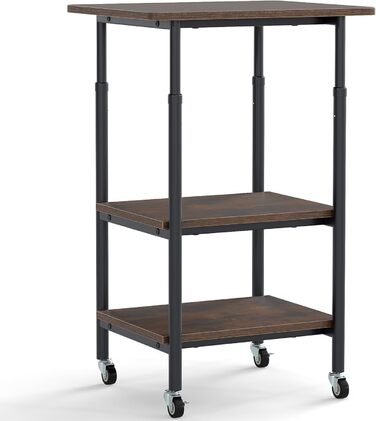 Регульований столик для принтера FANTASK з фіксуючими колесами, 3-рівневий приставний столик вузький на колесах, мобільний візок для зберігання для 3D-принтера, факсу 49 x 40 x 77 см (Коричневий)