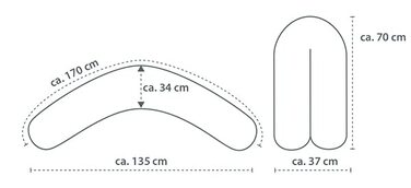 Подушка для вагітних та годування Theraline Dodo, з наповнювачем з перлин, зі знімним чохлом, 170 см, сіра (Sternchen Grau)