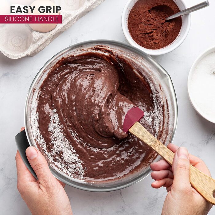 Набір місок для змішування AVACRAFT з нержавіючої сталі 18/10 з кришкою, силіконове дно, зручний виливання та мірні позначки, чорний колір