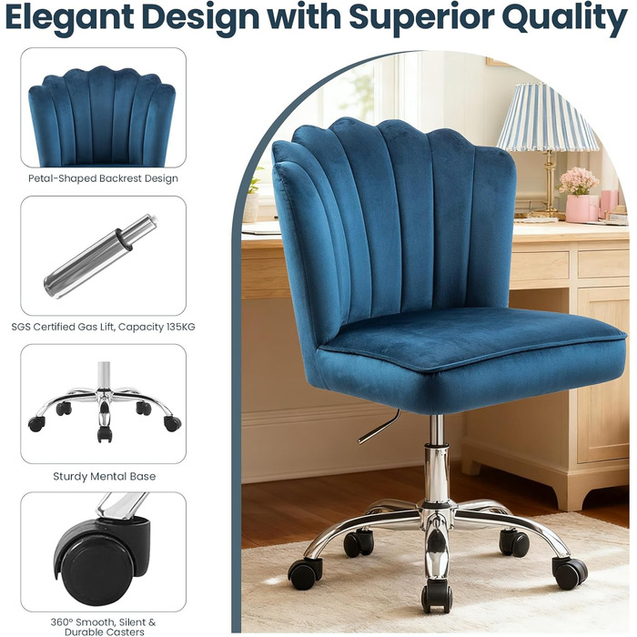 Крісло для офісу Fiximaster Homeoffice: регульоване, з м'якою оббивкою, золоті ніжки, до 135 кг (зелений/блакитний)