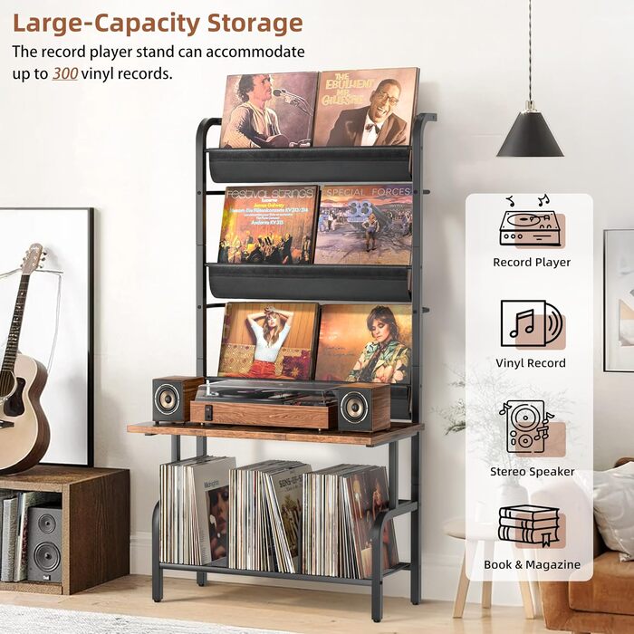 Стійка для програвача вінілу з полицями для зберігання платівок (до 300 альбомів)