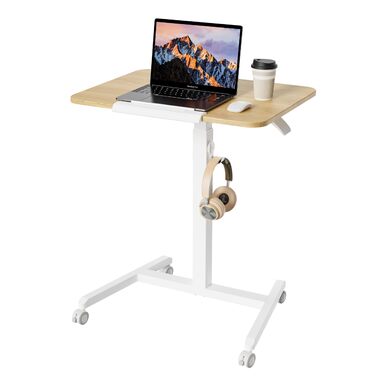 Регульований приставний столик ETHU з роликами, мобільний столик для ноутбука, диванний столик з нахиленою платформою, універсальний столик для дому (світле дерево)