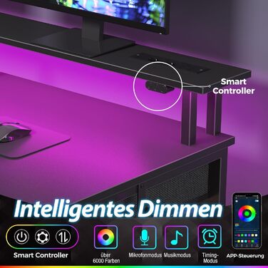 Ігровий стіл Seventable з LED, розетками та USB портами, чорний 120x47x88 см