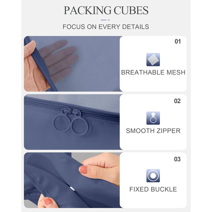 Набір органайзерів для подорожей Anjing (10 предметів), водонепроникні пакувальні куби для валізи, компактний набір для зберігання речей у дорогу, темно-синій
