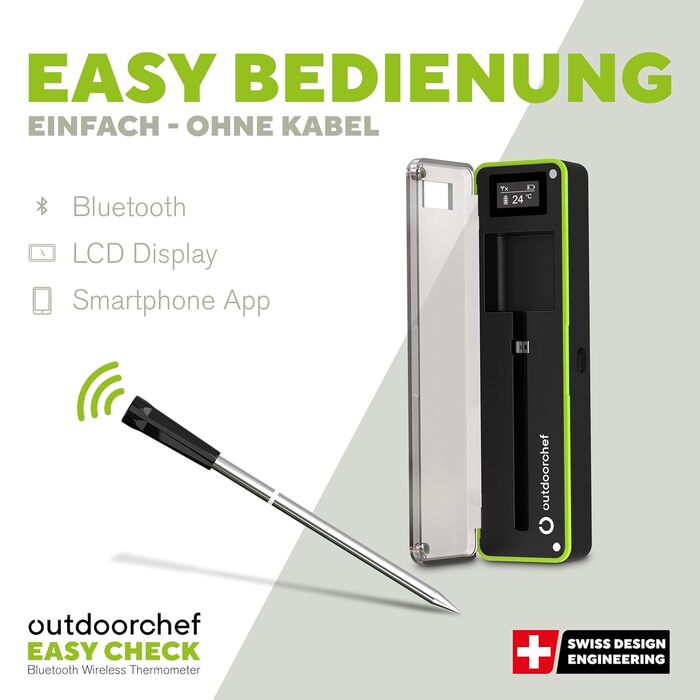Термометр для гриля Outdoorchef Easy Check Quadro з Bluetooth, 4 датчики, 200м, миюча посудомийна машина, з магнітною док-станцією