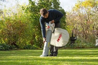 IKRA 74204030 Електричний 3-в-1: пилосос для листя, повітродувка, подрібнювач листя IBV 2800 E, об'єм контейнера 45л, швидкість повітря 275 км/год, 2800 Вт, 230 В, сірий/червоний/чорний