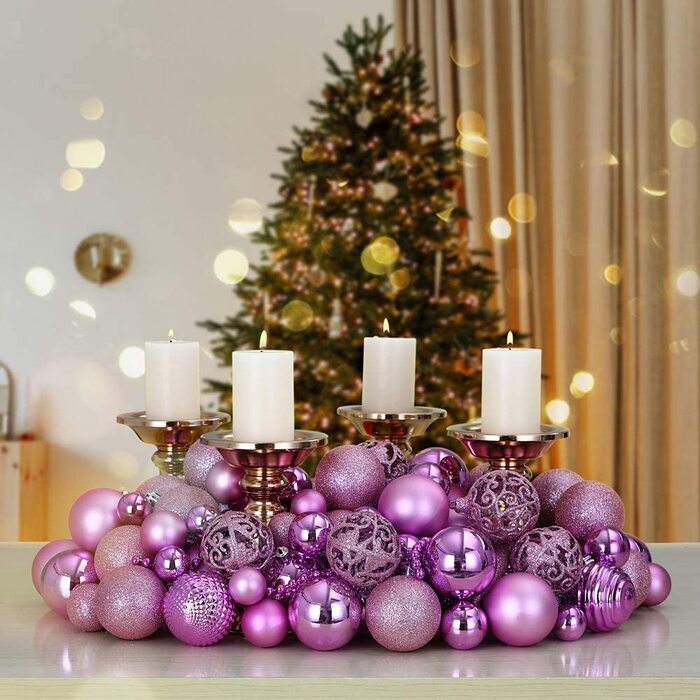 Різдвяні кулі Deuba, набір з 100 пластикових матових блискучих різдвяних прикрас, мереживні ялинкові кулі Ø 3 6 см (рожевий)