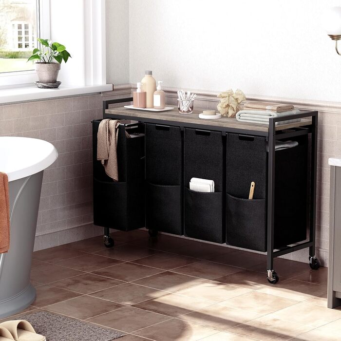 Кошик для білизни HOOBRO з 3 відділеннями, 119 л, з ручками та колесами, білий