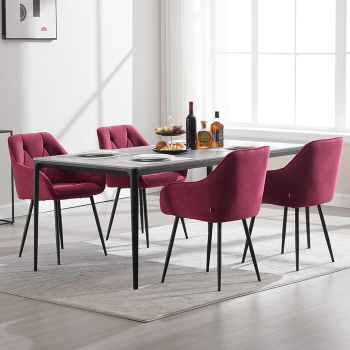 Набір з 2-х обідніх стільців WOLTU, для вітальні та кухні, ергономічні, з підлокітниками, м'яке сидіння з оксамиту (Бордо)