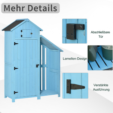Outsunny Garden Shed Садовий сарай з кімнатою для зберігання дров 3 полиці Асфальтовий дах Ялиця Sky Blue 130x54.5x180см для саду та тераси