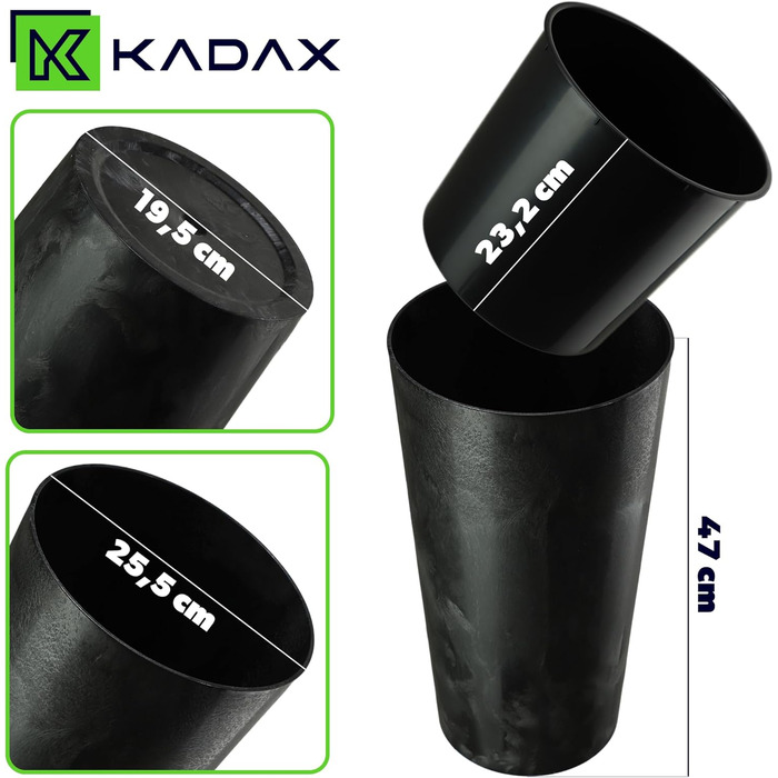 Набір горщиків KADAX (3 шт.) з дерев'яною стружкою, чорний бетон, 19,25, 30 см