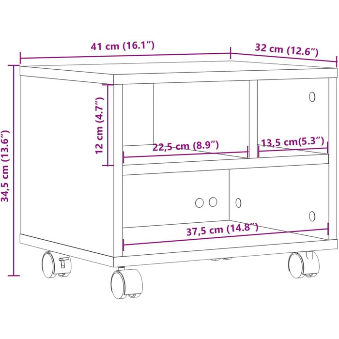 Підставка для принтера на колесах з місцем для зберігання, біла, з ДСП, для офісу та робочого кабінету