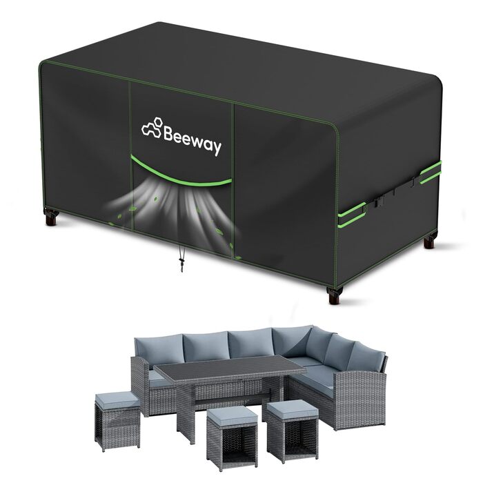 Чохол для садовой меблів BEEWAY V2.0, 300x250x102 см, водовідштовхуючий, захист від УФ, зимовий, чорний