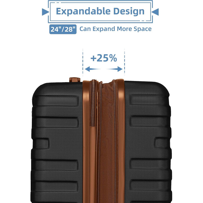 Набір валіз LARVENDER 6 шт. з жорсткою обшивкою, легкий ABS, розширюваний, міцний, ручна поклажа, 4 колеса, TSA-замок, з сумкою та косметичкою, білий/коричневий