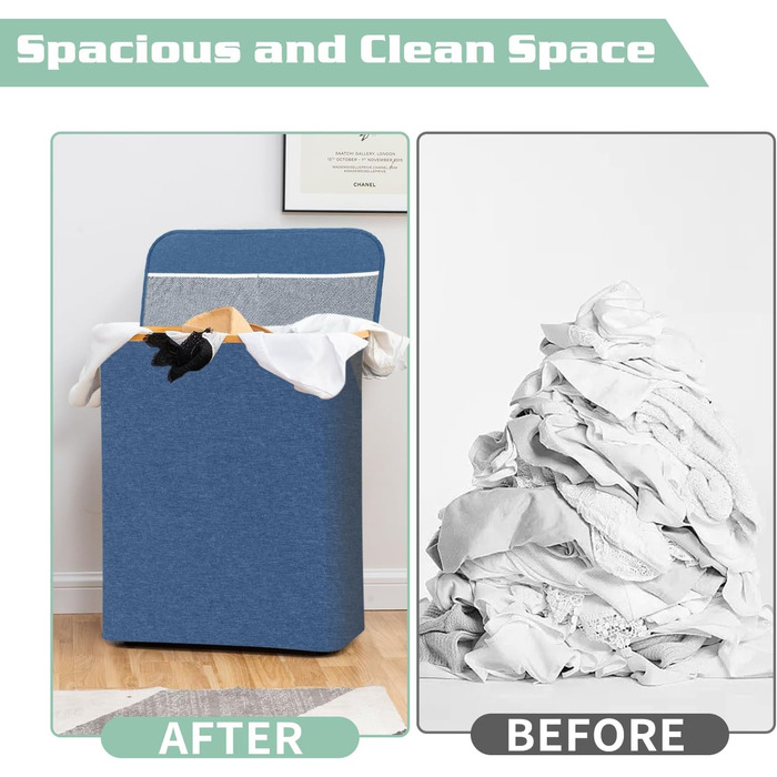 Кошик для білизни BRIAN & DANY з 3 відділеннями та кришкою, 145л, чорний/синій