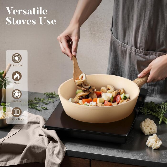 Набір посуду Kitchen Academy Induktion 12 шт. з антипригарним покриттям, бежевий (з гранітним покриттям)