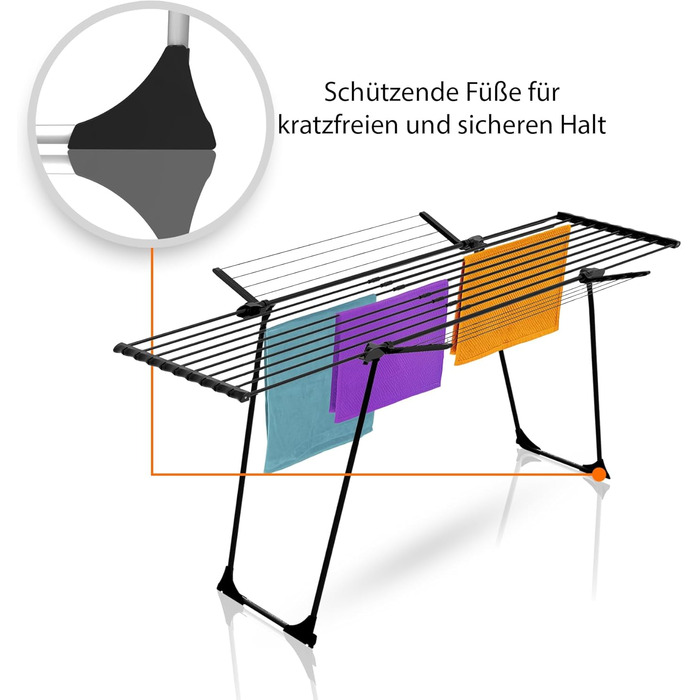 Розсувна сушарка для білизни BigDean Jumbo чорна, довжина стрічок 28м, посилені льон-троси