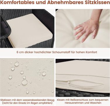 Садовий комплект Yaheetech: двомісна банкетка з столом з поліротангу, чорно-бежевий, 131x65,5x85 см, вантажопідйомність 350 кг