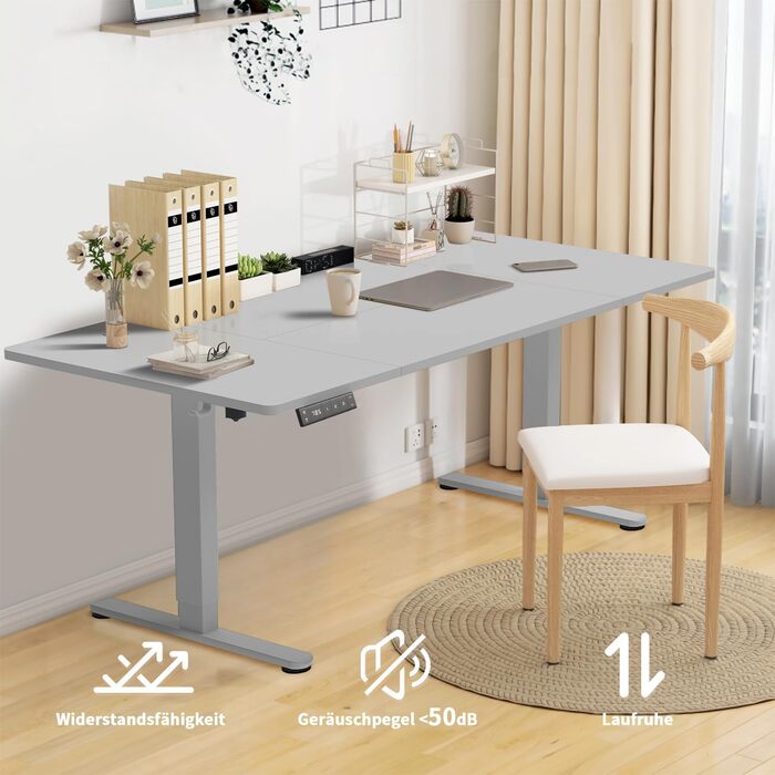 Регульований стіл за висотою 180x80 см з USB-C зарядкою, органайзером для кабелів, функцією пам'яті та білим кольором
