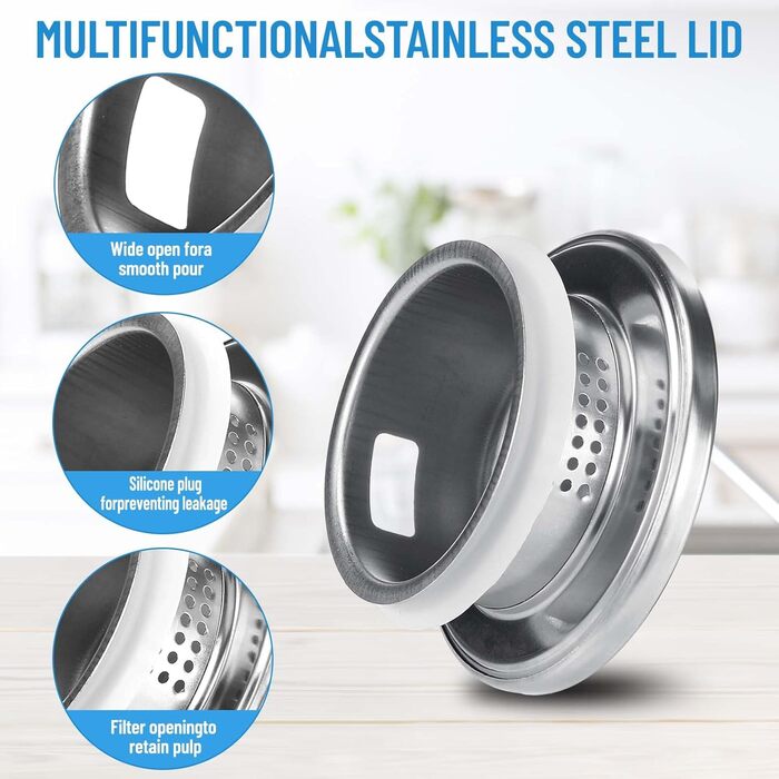 Скляна карафа для води 1.5л з кришкою, термостійка, для гарячих/холодних напоїв, вина, айс-ті та соків