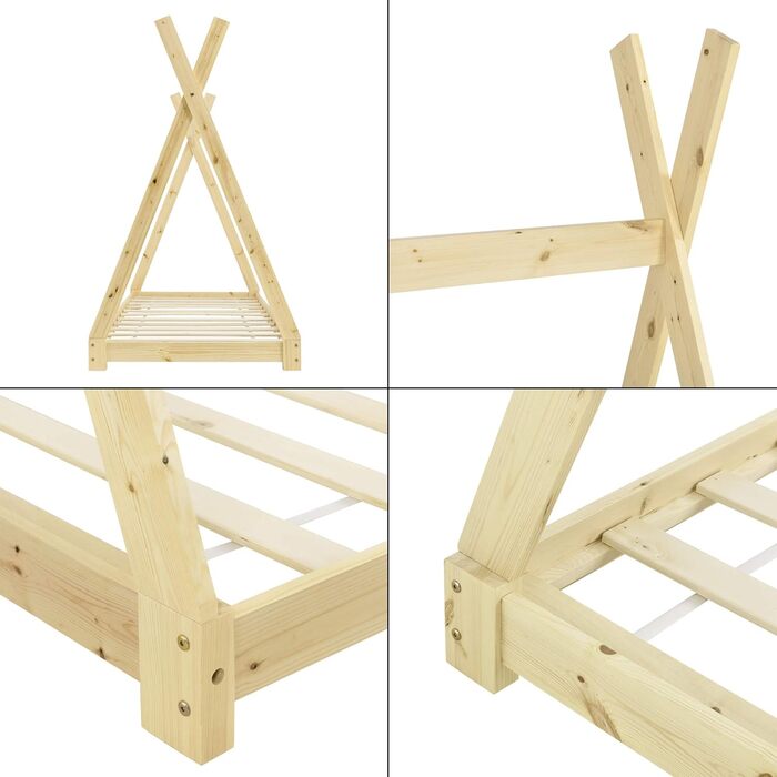 Ліжко дитяче Onejda Tipi від en.casa, 80x160 см, з натурального дерева, біле