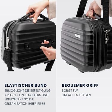 Набір валізWITTCHEN 3 в 1: велика, середня, маленька. Валізи на колесах з ABS, з кодовим замком, 4 колеса, Groove Line. Підходить для Lufthansa, Eurowings, Ryanair, Condor. (Синій, косметичка)