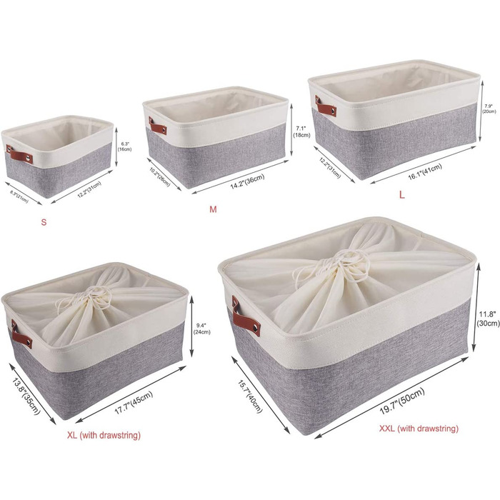 Складні тканинні кошики для зберігання SOCOHOME, ящик для зберігання іграшок з потовщеної лляної тканини, шафа, полиці, спальня (сірий/білий, XXLarge)