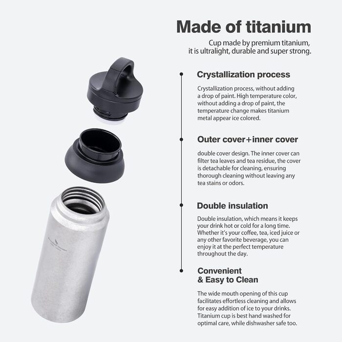 Термос iBasingo 600 мл з подвійними стінками, ізольований, для напоїв, зберігає тепло та холод, Ti3010D