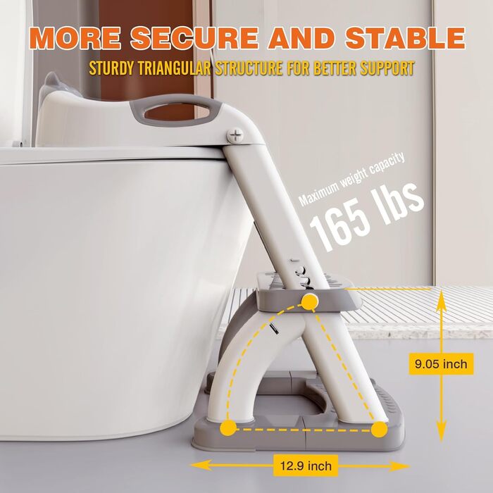 Дитячий унітаз-сходи SKYROKU 2-в-1 з сидінням для туалету, 2-7 років, до 90 кг, PP (без BPA), 5 сходинок, сірий (8898)