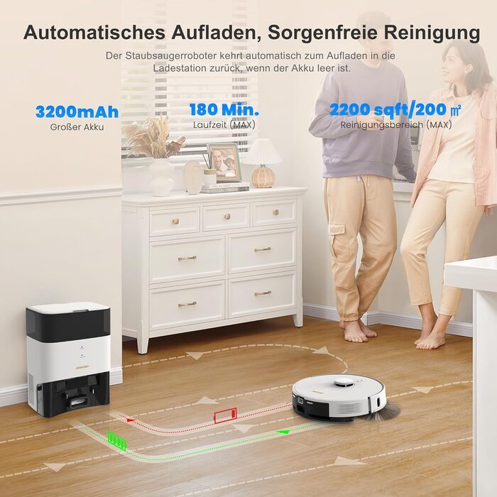 Робот-пилосос AIRROBO з функцією миття, 3.5л, док-станція для самостійного очищення, 180хв роботи, LiDAR-навігація, потужний, керування через додаток