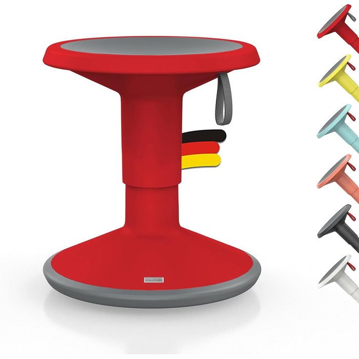 Ергономічний пуф Interstuhl UPis1 з ефектом гойдання - регульована висота, неслизьке дно та захист від перекидання - офісний пуф (Червоний, UP Junior)